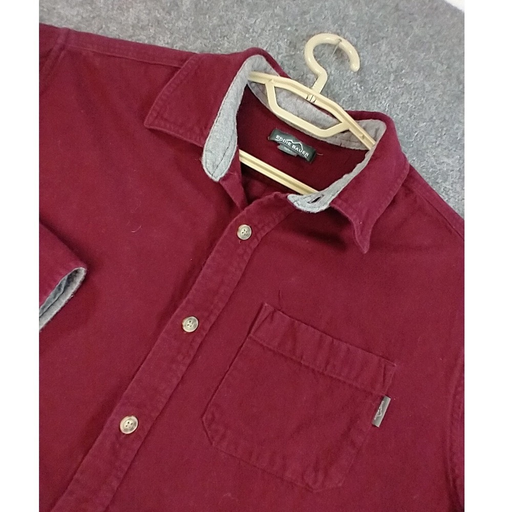 Eddie Bauer Flannel Shirt Mens XL Burgundy Long Sleeve Cotton Button Down